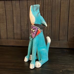 Hand carved/painted  wooden dog with wire whiskers